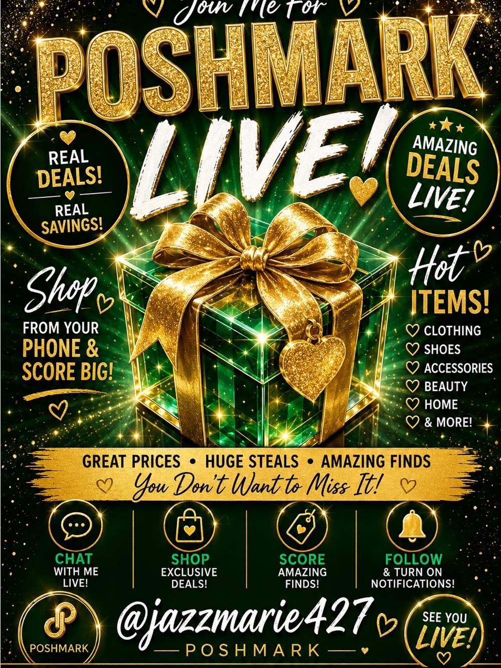 Poshmark Live Promotional Graphic - Gold & Emerald